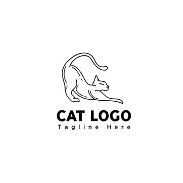funny play cat line art logo