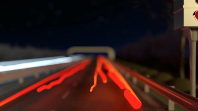 Animation von Auto Lichtstreifen neben Blitzanlage auf der Autobahn