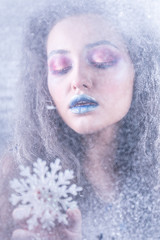  Winter portrait attractive girl in bright makeup