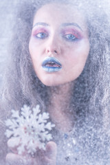  Winter portrait attractive girl in bright makeup