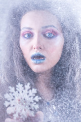  Winter portrait attractive girl in bright makeup
