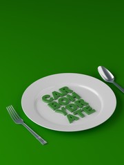 balanced diet concept - fats carbs and protein on white plate color background - 3d illustration