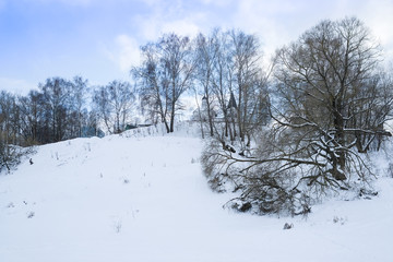 Landscape with the image of a church in Tarusa, Russia