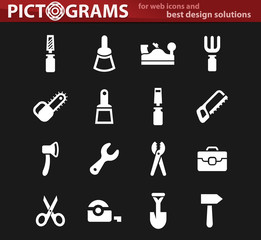Work tools white icons set