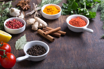 Colorful herbs and spices selection