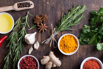 Obraz na płótnie Canvas Colorful herbs and spices selection