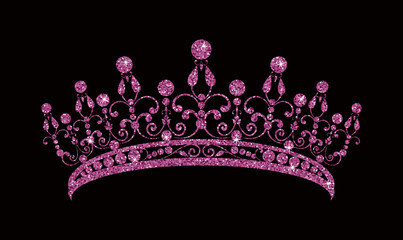 Glittering Diadem. Pink purple tiara isolated on black background. © marymo_art
