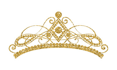 Glittering Diadem. Golden tiara isolated on white background. - 194345819