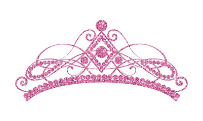 Glittering Diadem. Pink tiara isolated on white background. - 194345836