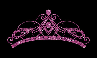 Glittering Diadem. Pink purple tiara isolated on black background. © marymo_art