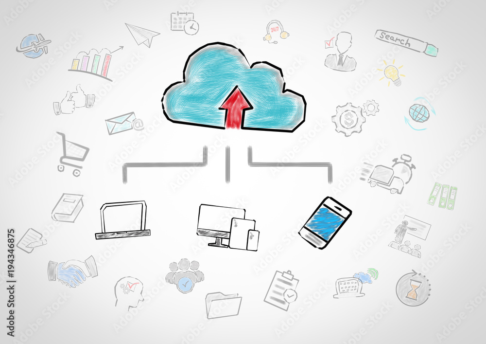 Canvas Prints cloud technology concept. chart with keywords and icons on gray background.