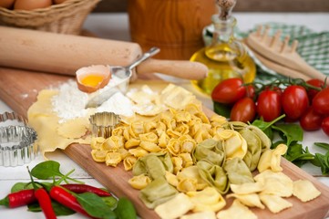  Italian traditional food. Homemade ravioli and Tortellini
