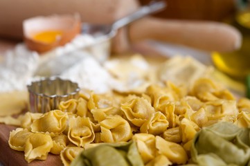  Italian traditional food. Homemade ravioli and Tortellini
