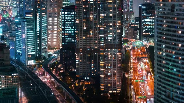 Time-lapse of Tokyo at night near Hamamatsuchō from above