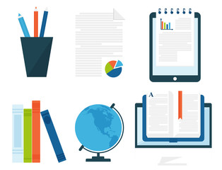 Online education vector staff training book store distant educationary icons learning knowledge illustration
