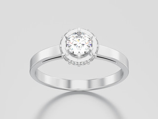 3D illustration white gold or silver halo bezel pave diamond ring