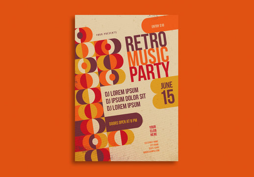Retro Party Flyer Layout with Orange and Brown Accents