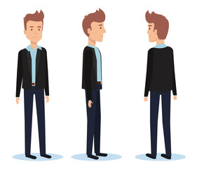group of youngs men poses styles vector illustration design