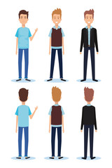 group of youngs men poses styles vector illustration design