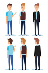 group of youngs men poses styles vector illustration design