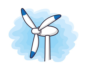Wind turbine in sky icon.