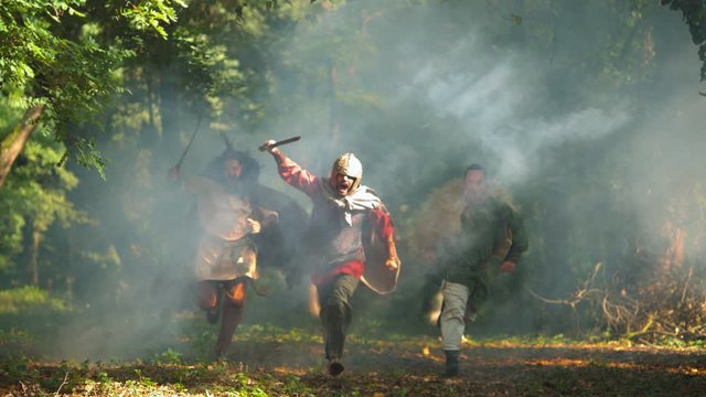 Dacian warriors attack, slow motion