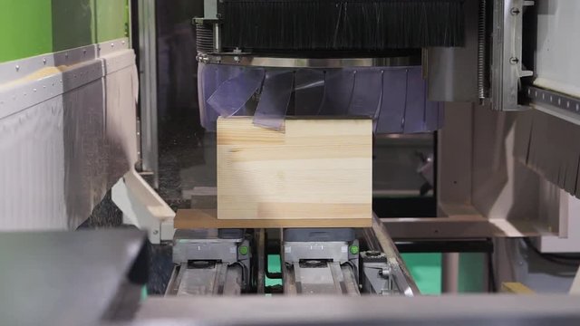 Cnc woodworking machine with block of wood