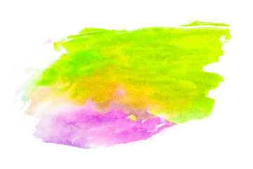 Watercolor brushwork green and pink - purplish - purple. Opposite colors. Isolated.