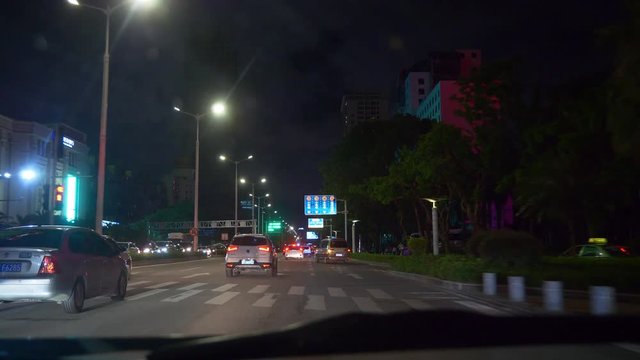 night time zhuhai city road trip pov passenger panorama 4k china
