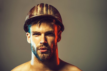 Portrait of handsome engineer. Close up engineers working. Architect, worker, engineer - work. Industrial worker.