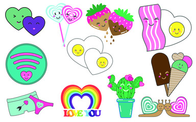 Love. Lovely set of cute patch. Vector illustration.