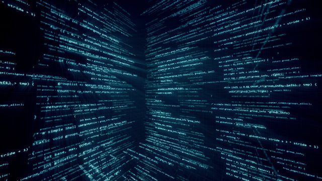 Virtual space with running code in the form of cubes 3d illustration
