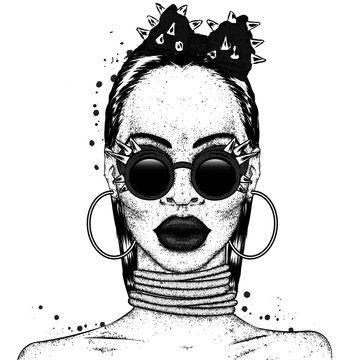 Beautiful African girl wearing glasses. Black woman. Vector illustration, fashion and style.