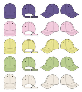 Baseball CAP fashion flat technical drawing template