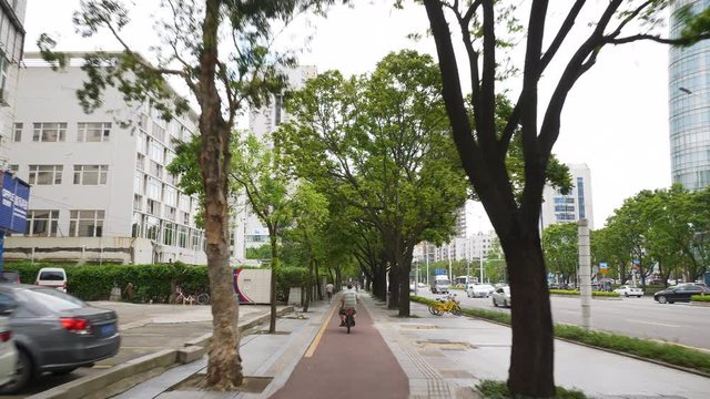 day time zhuhai city sidewalk panorama 4k china
