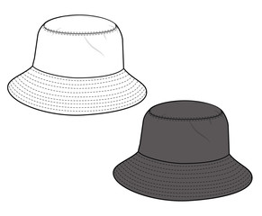 Bucket Hat  Fashion flat technical drawing vector template