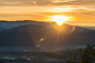 Aerial view of Pai city in early morning sunrise