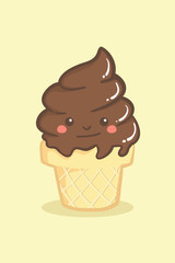 Cute Twist Swirl Ice Cream Cone Chocolate Cartoon Character Vector illustration