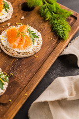 Smoked salmon on rice bread toasts
