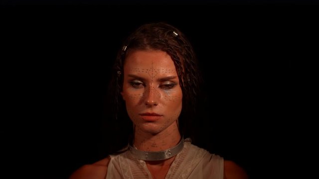 Dacian woman and flames, slow motion