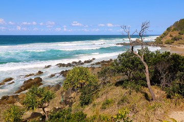 A sunny day at Kings Beach NSW on the north coast of NSW at Broken Head. It is popular as an unofficial nudist beach due to its remote location. 