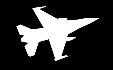 white f16 silhouette on black background