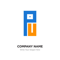 Abstract letter PU or UP logo design template, Black Alphabet initial letters company name concept. Flat thin line segments connected to each other