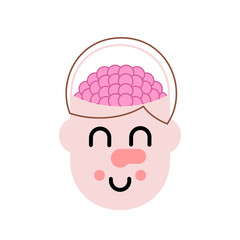 Brain in head. Thinking process. Vector illustration