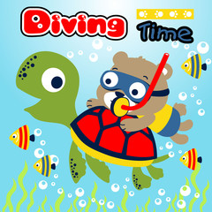 Diving time with animals cartoon