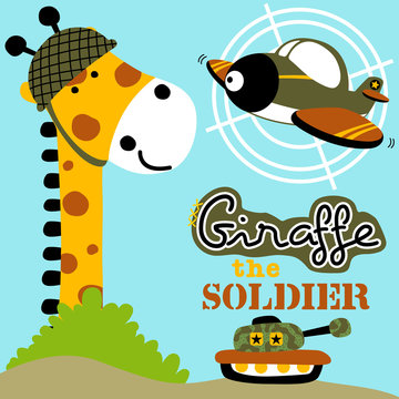 Giraffe cartoon with military toys
