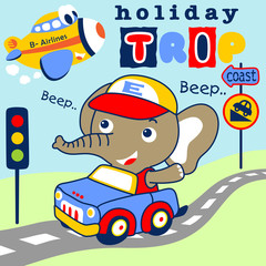 Fun journey with little elephant cartoon