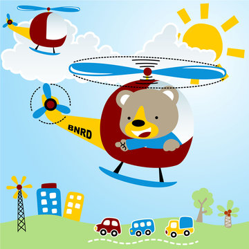 Baby animal cartoon on helicopter