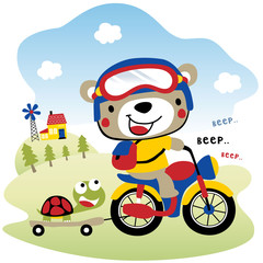 motorcycling with funny animals cartoon
