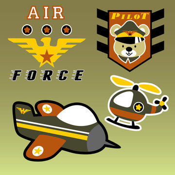 Air force with animal pilot head cartoon